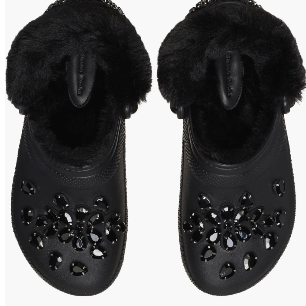 Black Fur-Lined Embellished Clogs